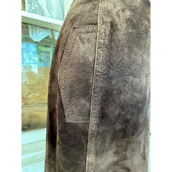 Vintage 70's Anne Fogarty Brown Suede Skirt Marked Size 14 - Picture 10 of 16
